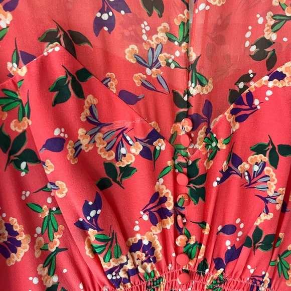 Saloni Becky Silk Maxi Dress Peach Sweetpeas print UK10 US6 - Picture 5 of 5